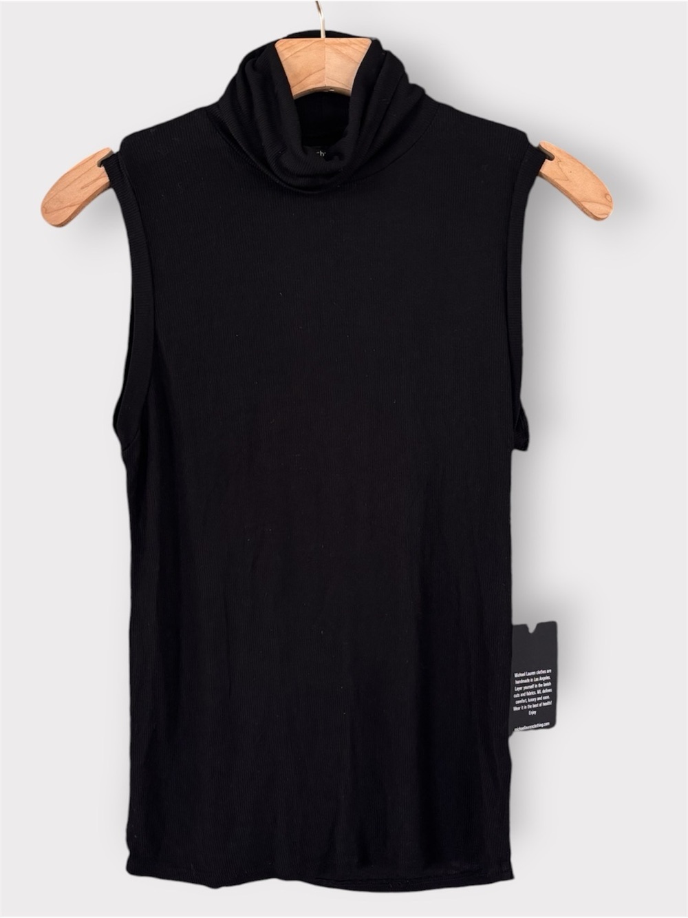 Michael Lauren Black Ribbed High-Neck Tank Top - Picture 2 of 10